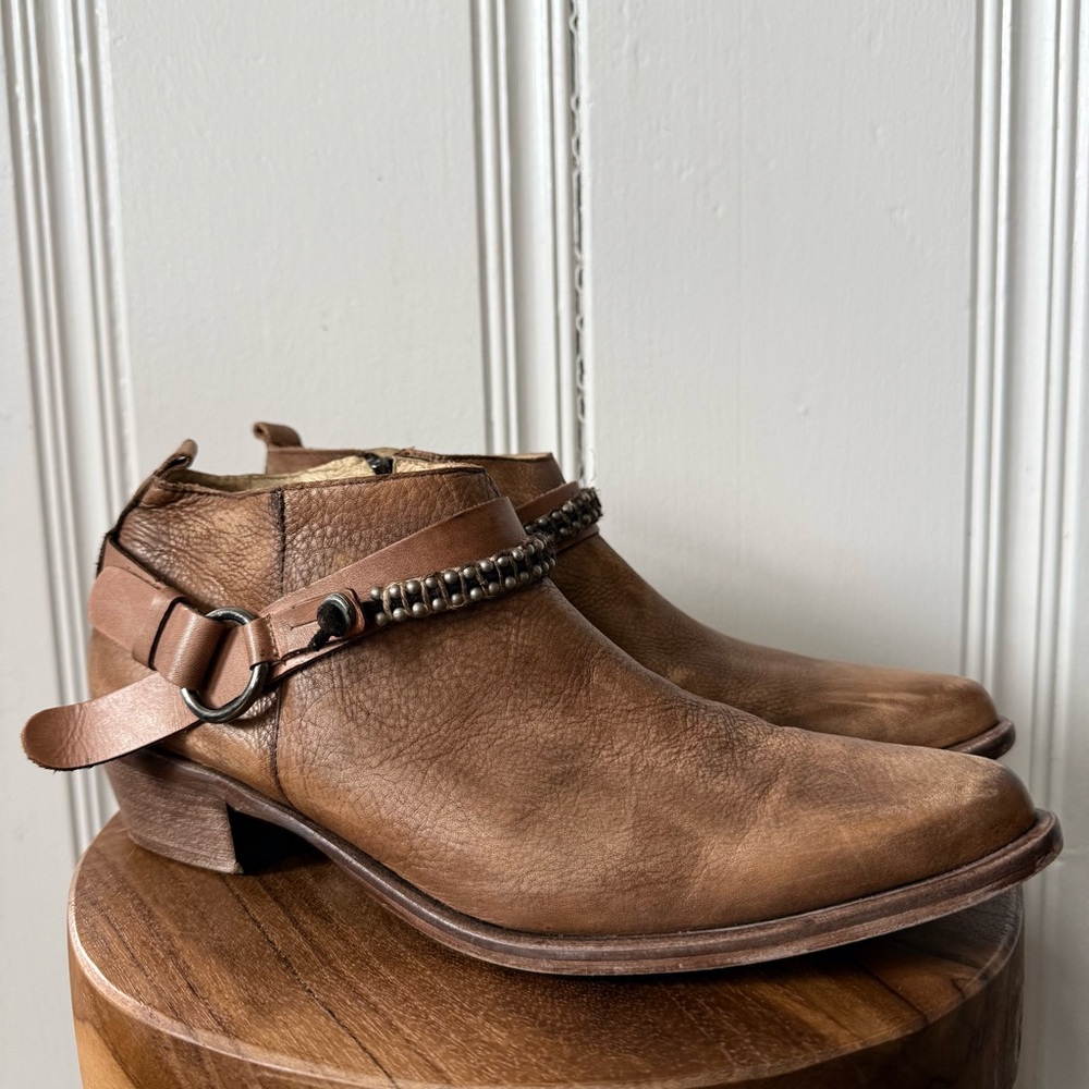 Matisse Prescott Distressed Tan Leather Western Boho Ankle Booties womens 11 - Picture 3 of 6